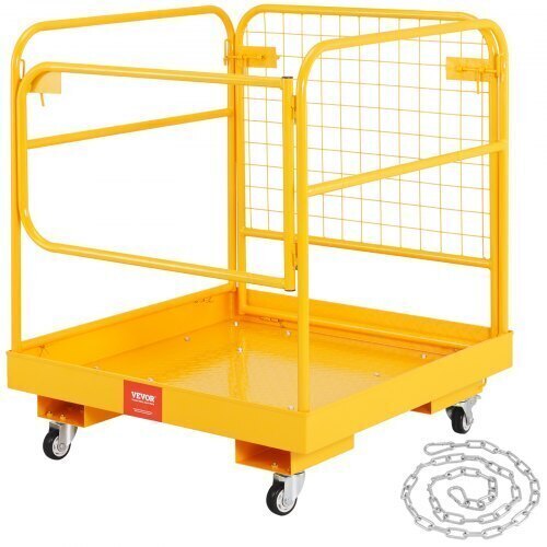 VEVOR Forklift Safety Cage, 1200 lbs Load Capacity, 3' x 3' Folding Forklift Work Platform with Lockable Swivel Wheels, Drain Hole & Device Chain, Holds 1 to 2 Adults, Perfect for Aerial Work, New Open Box $299