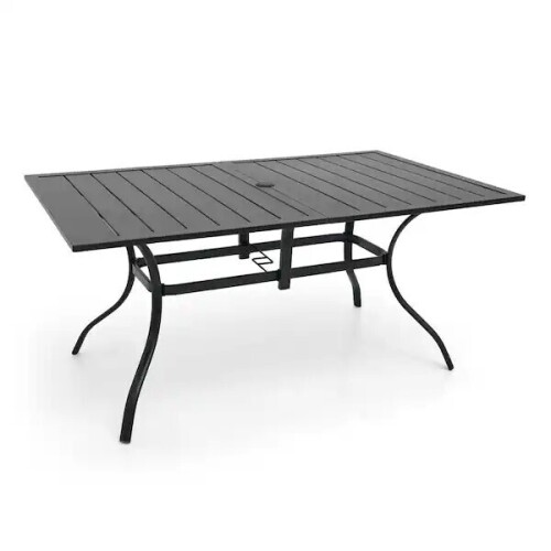 Anmutig Black Metal Outdoor Dining Table with Umbrella Hole, New in Box $299