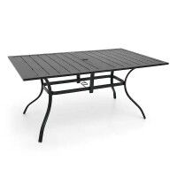 Anmutig Black Metal Outdoor Dining Table with Umbrella Hole, New in Box $299