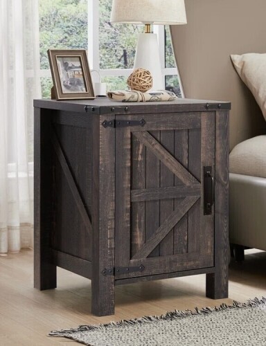Gracie Oaks Clairese 24'' Tall Farmhouse End Table With Charging Station, Wood Nightstand With Adjustable Shelf, Built-In Outlets $299
