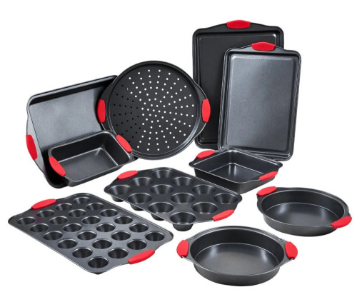 VEVOR Baking Pans Set, 10-Piece, Nonstick Carbon Steel Cookware Sheets & Trays, Stackable Kitchen Oven Bakeware Cooking Sets with Silicone Handles, Easy to Clean, for Baking Cookie Cake Muffin Bread New In Box $89