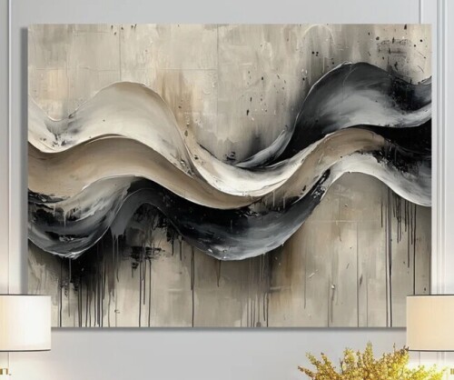 Wrought Studio&trade; 30" x 40" Grey On White Rhythmic Drizzle Ink River IV - Abstract Modern Waves Wall Art New In Box $199