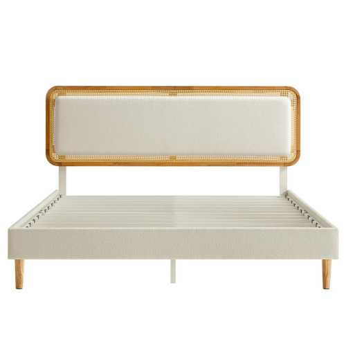 Ophelia & Co. Delaylah Bed Frame, with Rattan-Like Adjustable Upholstered Headboard, Boho Style, Queen Size New Shelf Pull $799