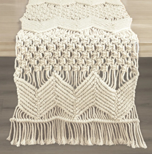 Lush Decor BOHO MACRAME HANDCRAFTED INDOOR/OUTDOOR WASHABLE WATER REPELLENT, 13X72 inch Table Runner $89