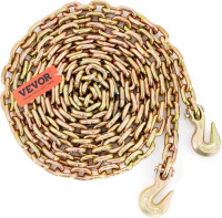 VEVOR Transport Binder Chain, 3/8''x20' Tow Chain with Grab Hooks 7100lbs Safe Working Load G80 Heavy Duty Chain, Logging Chain for Transporting Towing Tie Down Binding Equipment, DOT Certification New In Box $99