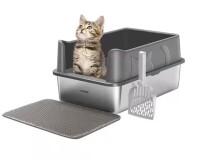 VIVOHOME Extra Large Stainless Steel Cat Litter Box with Lid, Litter Mat and Scoop in Dark Gray New In Box $89