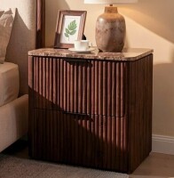 Ebern Designs 23.1"W Nightstands with 2-Drawer, Nightstand with 3-Sided Fluted Panels and Faux Marble Top New In Box $399