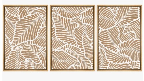 IDEA4WALL Neutral Botanical Leaf Pattern in Beige and White Tones &ndash; Pictures Framed Canvas Print 3 Pieces Wall Art 24" x 36" (x3) New In Box $299