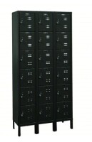 HALLOWELL Locker: 12 in x 12 in x 78 in, 6 Tiers, 3 Units Wide, Louvered, Padlock, Black New Shelf Pull $1099