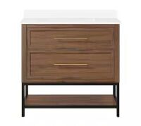 Home Decorators Collection Corley 36 in. Single Sink Freestanding Spiced Walnut Bath Vanity with White Engineered Stone Top (Assembled) New Floor Model $1399