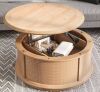 Dextrus Multifunctional Breeze Round Coffee Table, Rattan Lift-Top Coffee Table, Natural Wood Color New in Box $399
