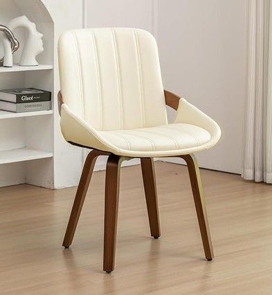 Youugior Mid Century Modern Faux Leather Upholstered Dining Chair, Armless Accent Chair with Sturdy Natural Wood Legs, Bamboo Backrest Support for Kitchen & Dining Room Chair (Beige) New in Box $399