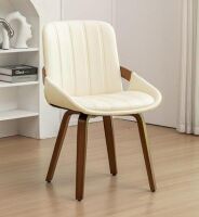 Youugior Mid Century Modern Faux Leather Upholstered Dining Chair, Armless Accent Chair with Sturdy Natural Wood Legs, Bamboo Backrest Support for Kitchen & Dining Room Chair (Beige) New in Box $399