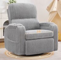 BaseBeauty 26" Swivel Electric Recliner, Swivel Rocker Recliner with Cup Holders and Storage, Nursery Recliner Glider Chair with Adjustable Headrest, Gray New in Box $899