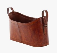 Union Rustic Handmade Leather Curved Box Style Single Slot Decorative Magazine Holder with Buckle Handles, 21" x 9" x 12" New In Box $299
