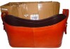 Union Rustic Handmade Leather Curved Box Style Single Slot Decorative Magazine Holder with Buckle Handles, 21" x 9" x 12" New In Box $299 - 2