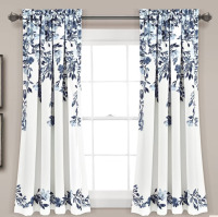 Lush D&eacute;cor Set of 2 (63"x52") Tanisha Light Filtering Window Curtain Panels Navy/White: Modern Floral Botanical Design New In Box $79