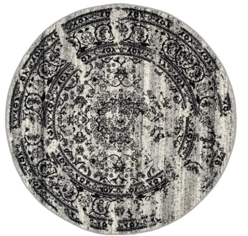 Safavieh Adirondack ADR101 Non-Shedding Power Loomed Indoor Area Rug - Silver/Black - 6' Round - Medallion Pattern, Low Pile, Pet Friendly $299