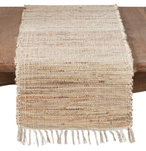 Saro Lifestyle Long Table Runner With Jute Chindi Design, 16"x72", Beige New In Box $89