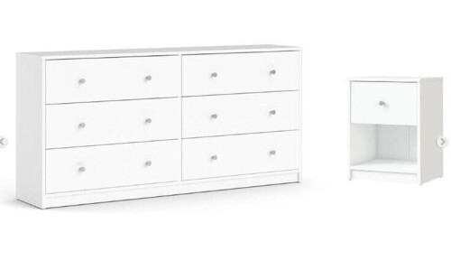 Tvilium 2 Piece Modern Wood Dresser and Nightstand Bedroom Set in White (2 Boxes) $499