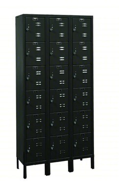 HALLOWELL Locker: 12 in x 12 in x 78 in, 6 Tiers, 3 Units Wide, Louvered, Padlock, Black New Shelf Pull $1099