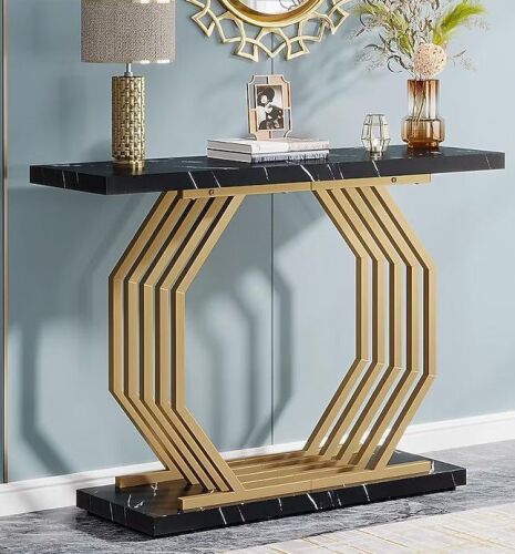 Tribesigns Gold Console Table Faux Marble Entryway Table Narrow Sofa Table with Geometric Metal Base 40 Inch Modern Accent Table Entrance Table for Living Room Hallway Foyer Black New in Box $299