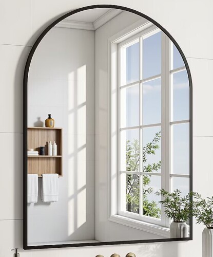 LOAAO 36x428Inch Arched Shape Aluminum Black Framed Bathroom/Vanity Mirror with Tempered Glass. , New in Box $599