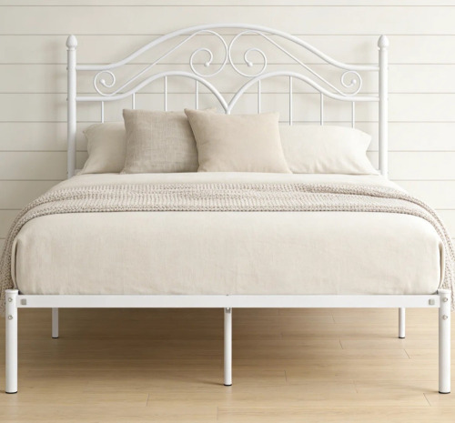 Lark manor Alecia Metal Platform Bed Queen Bed in White New in Box $249