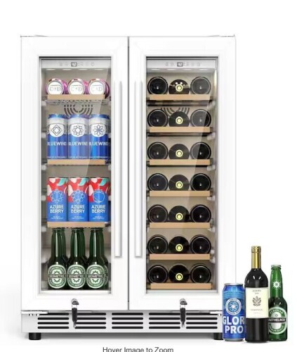 Hooure 23.54 in. Dual Zone Built-In/Freestanding Beverage Cooler with Lock Glass Door and LED Light in White New in Box $999
