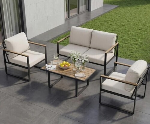 Trinx Outdoor Patio Furniture Set, 4-Piece Outdoor Conversation Sofa Set, Lawn Furniture with Coffee Table & Washable Thick Cushions,Seating Sofa New in Box $699