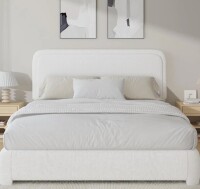Ebern Designs Boucle Upholstered Bed Frame Soft Rounded Corners Headboard Low Profile Bed Frame No Box Spring Needed Queen size New in Box $599