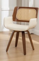 Corrigan Studio Sirkin Modern Swivel Upholstered Dining Chairs With Cane Rattan Back in Beige New in Box $499