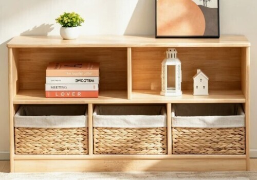 Ebern Designs 43.3" W Ebern Designs Solid Rubberwood 5-Compartment Bookcase New in Box $299
