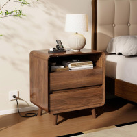 Nasonet Wooden Nightstand with Charging Station of 2 Drawers, Mid Century Modern Bedside Table with Round Corners New in Box $299