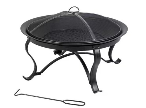 Hampton Bay Sadler 29.33 in. D 19.21 in. H Round Steel Wood Fire Pit in Bronze with Spark Screen and Poker $99