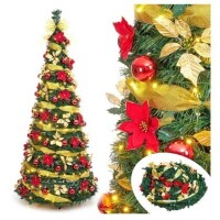 Decoway Pre Lit Pre Decorated Christmas Tree Pop Up 7.5ft with Warm White LED Lights, Holiday Party Decorations, Red Gold New In Box $299