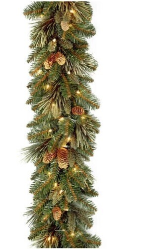 National Tree Compnay 9 ft. Pre-Lit Carolina Pine Garland with Clear Lights, Plug-In New In Box $199