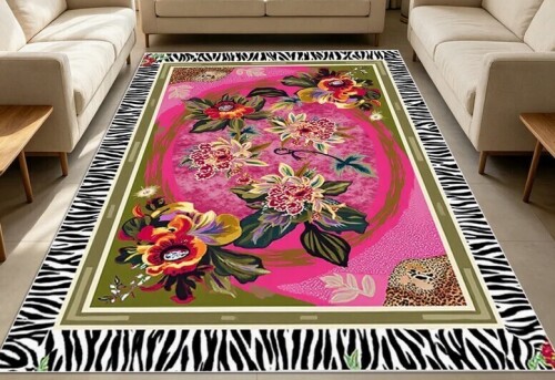 Dakota Fields Floral and Zebra - Print Area Rug for Living Room, Soft and Comfortable, Suitable for all seasons, easy - to - maintain, machine washable Indoor floor mat, suitable for Bedroom, Hallway, Dining Room, Balcony, Patio, Rectangle 5'3" x 7'7" New