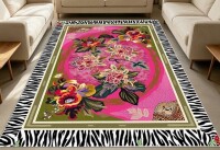 Dakota Fields Floral and Zebra - Print Area Rug for Living Room, Soft and Comfortable, Suitable for all seasons, easy - to - maintain, machine washable Indoor floor mat, suitable for Bedroom, Hallway, Dining Room, Balcony, Patio, Rectangle 5'3" x 7'7" New