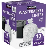 Kirkland Signature 10 Gallon Clear Wastebasket Liner, 500 Count / Simply Essential 2 Gallon Trash Can Liners, 60 Count New In Box Assorted