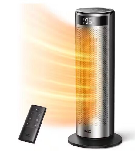 DREO 1500-Watt 20 in. Indoor Portable Ceramic Convection Electric Space Heater, 70&deg; Osc w/Remote, 3-Heat Levels in Silver New In Box $199