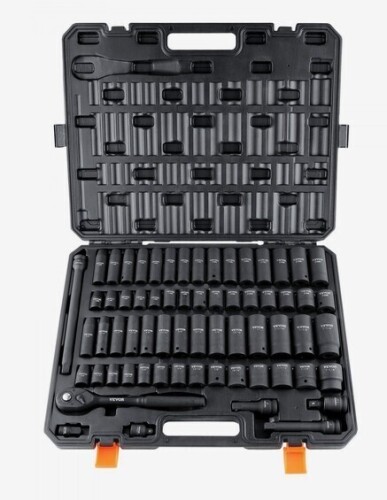 VEVOR 1/2" Drive Impact Socket Set, 65 Piece Socket Set SAE 3/8" to 1-1/4" and Metric 10-24mm, 6 Point Cr-V Alloy Steel for Auto Repair, Rugged Construction, Easy-to-Read Size Markings, Storage Case New In Box $199