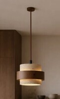 Ebern Designs Modern Natural Stone And Wood Pendant Light New in Box $199