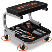VEVOR Rolling Creeper Garage/Shop Seat, 250 LBS Capacity Padded Rolling Workshop Stool with Tool Tray Storage, Mechanic Stool for Garage, Shop, Auto Repair, Black New In Box $89