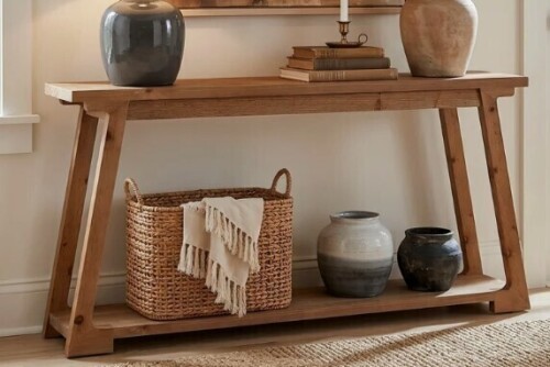 Millwood Pines 63-Inch Long Solid Wood Console Table, 2-Tier Narrow Sofa Table New in Box $399