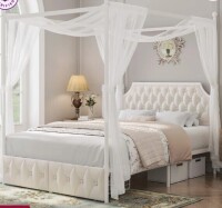 Lark Manor Artevious Upholstered Metal Canopy Storage Bed Queen New in Box $599