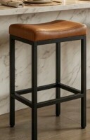 Trent Austin Bar Stool 29.25" Backless Counter Height Bar Stool With Soft Leather Seat And With Footrest, 400 LB Heavy Duty Padded Saddle Barstool Chair New in Box $299
