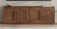 Wade Logan Tillman TV Stand for TVs up to 75" in Satin Walnut with Storage, Adjustable Shelves & Cable Management &mdash; Transitional Media Console with Brass Hardware New in Box $499