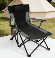 Arlmont & Co Camping Chair with Foot Rest, Adjustable 90&deg;&ndash;140&deg; Reclining Beach Lounge Chair, Heavy Duty 500 lbs Folding Outdoor Chair with Detachable Pillow, Cup Holder & Carry Bag, Black Oxford Fabric New in Box $299