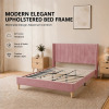Wade Logan Eriksay Low Profile Upholstered Platform Bed with Wingback Headboard, Queen Size, Pink Velvet, New Shelf Pull $399